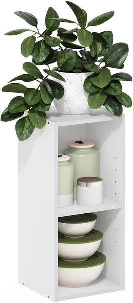 Furinno Fulda 2-stufiges, platzsparendes Aufbewahrungsregal, Bücherregal, 25 cm Breite, Weiß