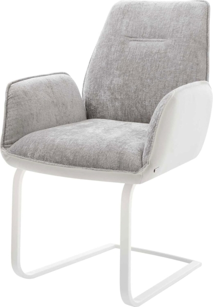 Freischwinger Zoa-Flex Materialmix Echtleder Weiß-Silbergrau Freischwinger flach Weiß Taschenfederkern