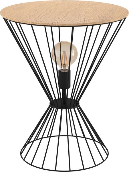 Eglo 99794 Tischleuchte DESIERTO E27 1X40W Stahl, Holz schwarz, braun H:54cm Ø45cm mit Fußtrittschalter