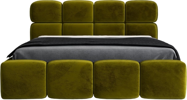 Polsterbett MONAKO 120x200 mit Matratze, Bettkasten und Lattenrost. Farbe: Olive 9