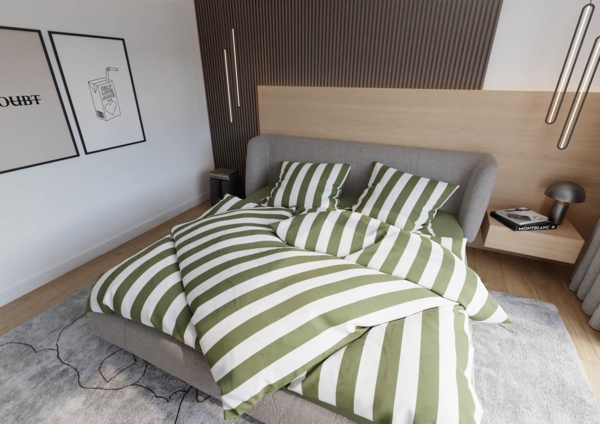 Mako Satin Bettwäsche Blocksteifen dunkelgrün 155x220 + 80x80