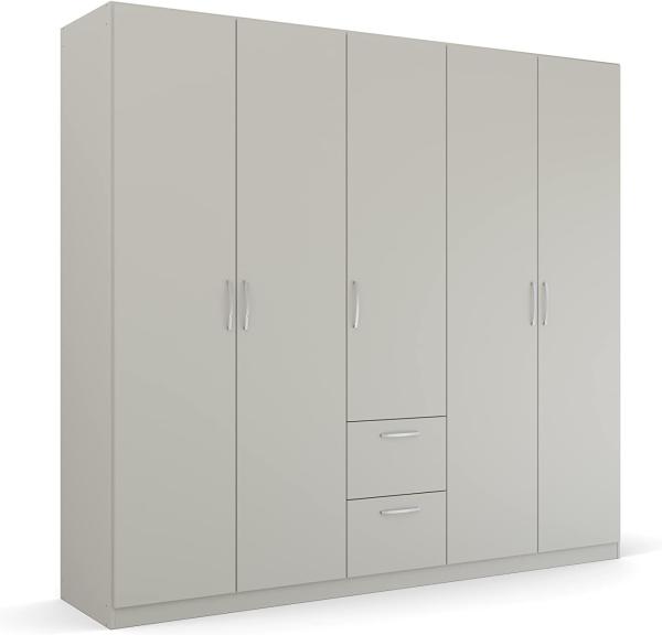 Rauch Möbel Pure by Quadra Spin Schrank Drehtürenschrank, Grau, 5-trg, inkl. 3 Kleiderstangen, 3 Einlegeböden, 2 Schubkästen, BxHxT 226 x 210 x 54 cm