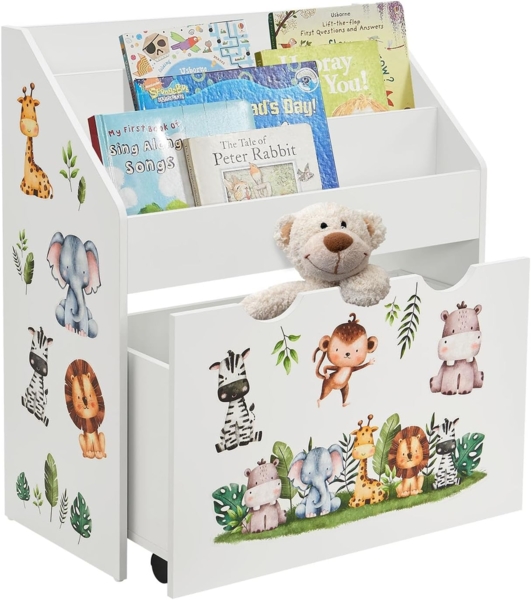 Juskys Kinder Bücherregal mit 3 Fächern & Spielzeugkiste, Weiß, 63 x 30 x 70 cm (BxTxH)