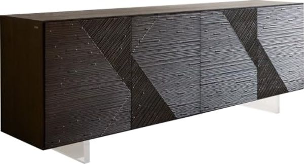 Sideboard Tereos 200 cm Esche Dunkelbraun 3D Effekt 4 Türen Fuß Schwebeoptik Acrylglas
