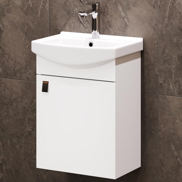 Waschbecken mit Waschbeckenunterschrank/Waschtisch-Unterschrank 45cm Gäste Bad WC (Weiß)
