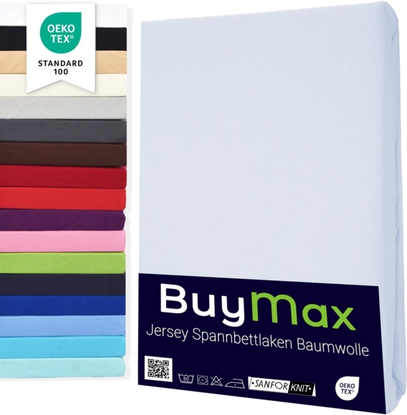 Buymax® Spannbettlaken 70x140 cm Baumwolle 100% Kinderbett Spannbetttuch Baby Bettlaken Jersey, Matratzenhöhe bis 15 cm, Farbe Weiß