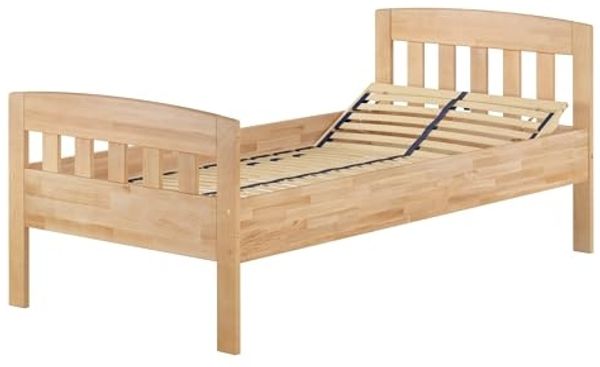 Hohes Einzelbett Massivholzbett Echtholzbett 90x200 Buche Natur mit Zubehör V-60.76-09Federholzrahmen inkl.