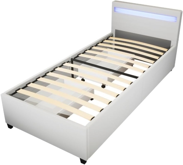 HOME DELUXE LED Bett mit Schubladen und Matratze NUBE - 90 x 200 cm Weiß Bild 1