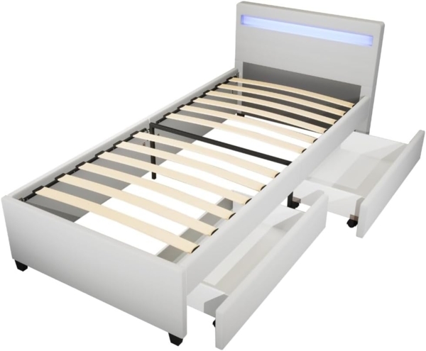 HOME DELUXE LED Bett mit Schubladen und Matratze NUBE - 90 x 200 cm Weiß Bild 4