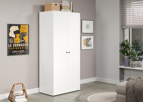 trendteam smart living - Basics - Kleiderschrank - Weiß - Garderobenschrank mit 2 Türen, 1 Hutablage und 1 Kleiderstange - (BxHxT) 81 x 176 x 51 cm - Moderner Stil