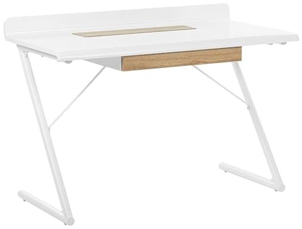 Schreibtisch weiß / heller Holzfarbton 120x60 cm Schublade FOCUS
