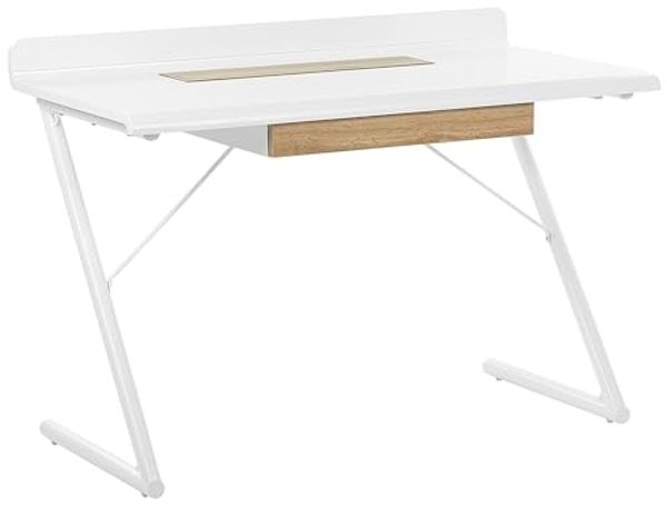 Schreibtisch weiß / heller Holzfarbton 120x60 cm Schublade FOCUS