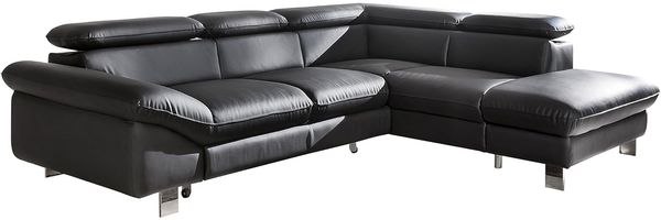 Mivano Ecksofa Driver mit Schlaffunktion und Stauraum / Ledersofa in L-Form mit Ottomane links / Inkl. verstellbare Kopfstützen / 266 x 73 x 214 / Kunstleder schwarz