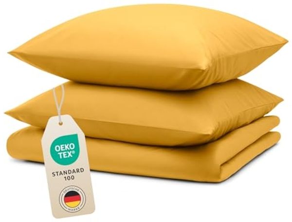 Blumtal Bettwäsche 155x220 cm & 2 Kissenbezüge 80x80 cm - Bettbezüge aus Atmungsaktivem Mikrofaser, Superweiches Bettbezug Set, Oeko-Tex Zertifiziert, 3teilig - Gelb