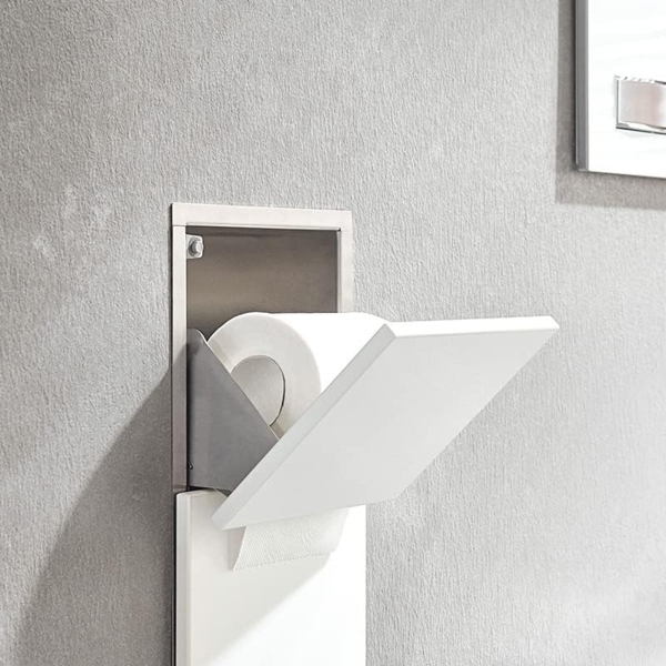 emco ASIS Pure Unterputz-Schrankmodul für die Klobürstengarnitur, Badezimmerschrank mit Toilettenpapierhalter, Hochschrank mit "Push to Open"-Funktion, Anschlag rechts, Weiß matt Bild 5