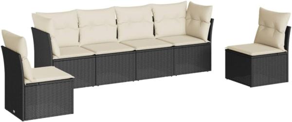 vidaXL 6-tlg. Garten-Sofagarnitur mit Kissen Schwarz Poly Rattan 3217366