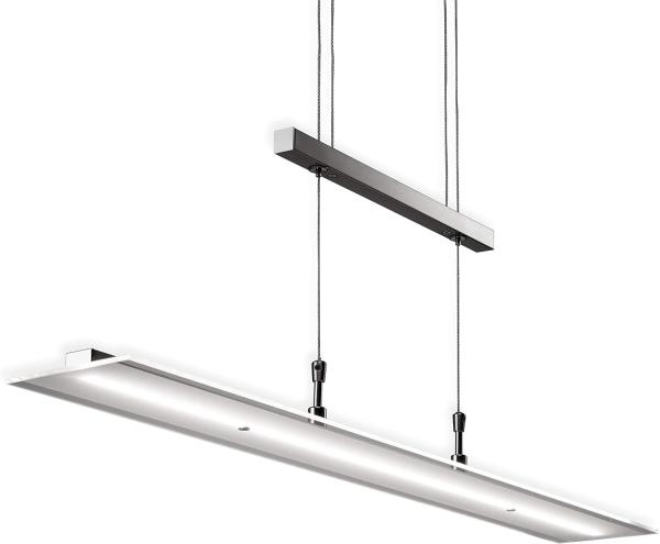 B.K.Licht LED Pendelleuchte dimmbar Hängeleuchte 85cm höhenverstellbar 95-175cm silber - BKL1001, LED fest integriert, Warmweiß, Deckenleuchte 20W 1600lm Esszimmerlampe Küchenlampe Lampenschirm Glas