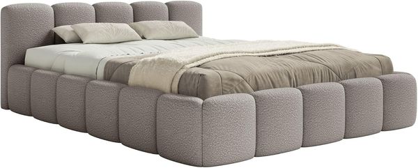 Selsey Polsterbett 200x200 cm Modernes Bettgestell mit Lattenrost Elegantes Design in Grau Bouclé Robuster Holzrollrost für Komfort Bodenschonende Kunststoffgleiter Max Belastung 250 kg