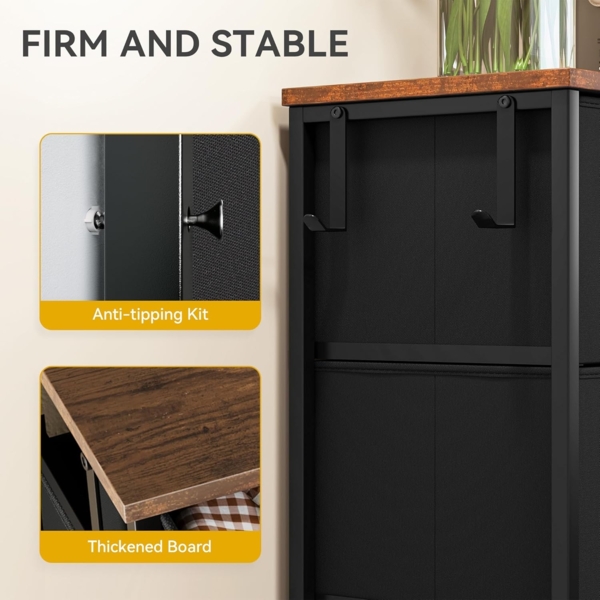 DWVO Kommode mit 5 Schubladen, langlebiger Schrank mit Haken & Seitentaschen, Stoffschubladen mit Griffen, Robustes Metallgestell, Schwarz Bild 5