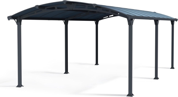 Palram Arcadia 6400 Carport Aluminium & Verzinkter Stahl 6,5x3,5 m, Überdachung, Autogarage, Autounterstand, Einfache Montage, Carport Bausatz, 10 Jahre Garantie, Anthrazit Inkl. Regenrinne