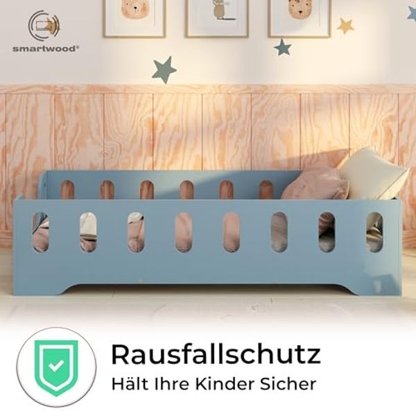 smartwood Kinderbett Bodenbett 120x200 mit Rausfallschutz & Lattenrost - Blau - Kinder Montessori Bett TILA 2B mit glatten Kanten - Betten für schnelle Montage - Bis 300 kg belastbar Bild 6