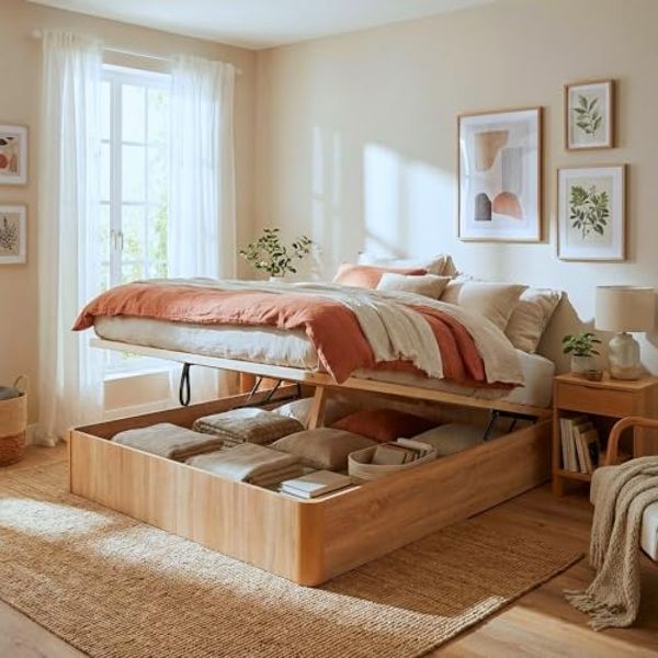 Vente-unique - TALISO Lattenrost und Bettrahmen Holz, Platte Beige - B 160 cm x H 36 cm x L 201 cm