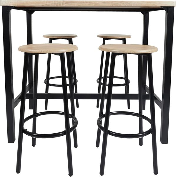 HOME DECO FACTORY Stehtisch und 4 Hocker Loka, Braun/Schwarz, 100 x 86 x 60