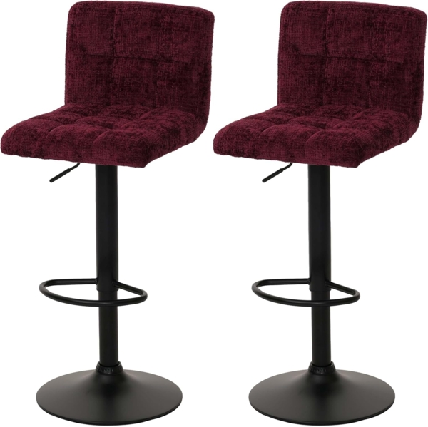 2er-Set Barhocker HWC-G87, Tresenhocker Barstuhl, höhenverstellbar drehbar, Stoff Chenille (465g/m²) FSC® ~ bordeaux