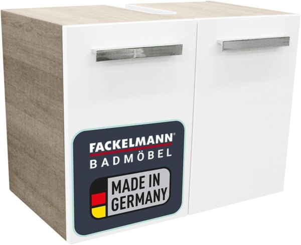 Fackelmann A-VERO Waschbeckenunterschrank 63 cm, Grau-Eiche Optik/Weiß