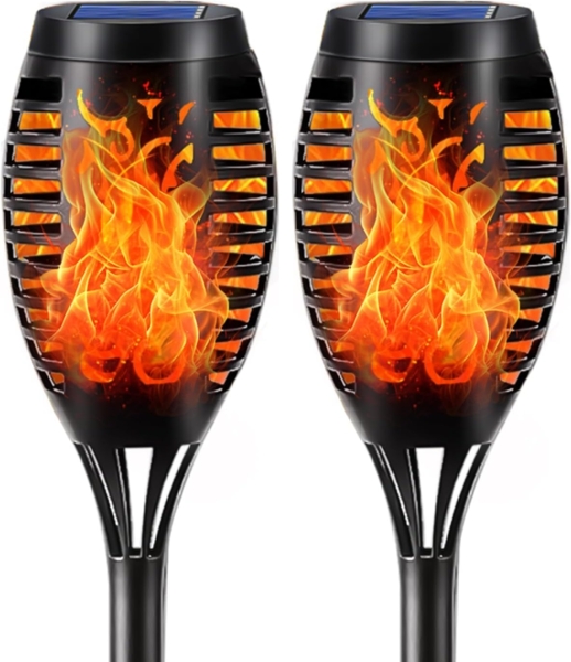 LQWELL LED Solarleuchte Solarleuchten Solar Fackellicht für Außen Garten, LED Solarlampe, mit Realistischer Flammeneffekt, IP65 Wasserdicht