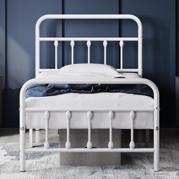 Yaheetech Bettrahmen Vintage Stil 90x200 cm Metallbett Bettgestell aus Metall mit Lattenrost, Modern Gästebett Jugendbett, Weiß