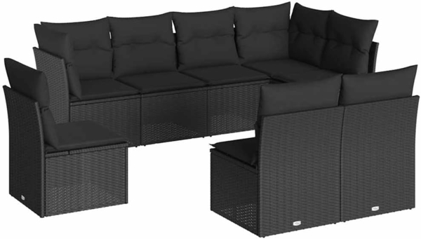 vidaXL 8-tlg. Garten-Sofagarnitur mit Kissen Schwarz Poly Rattan 3217755