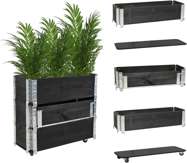 Hochbeet auf Rollen Kräuterbox 80x30x68 cm mobil schwarz für Garten und Balkon