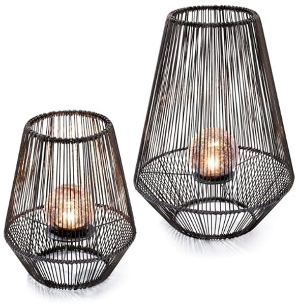 esotec LED Solarleuchte 2x Windlicht Ilona H31,5+51cm POLYRATTAN Bruchglaskugel 2800K 102209, LED fest integriert