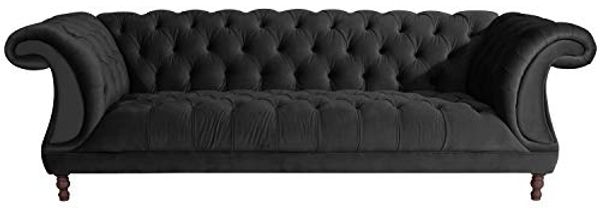 Ivette Sofa 3-Sitzer Samtvelours Schwarz Buche Nussbaumfarben