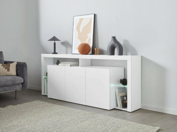 Dmora - Kommode Willer, 3-türiges Wohnzimmer-Buffet, Wohnzimmer-Kommode, modernes Kommode, 100% Made in Italy, 200 x 40 x 80 cm, glänzendes Weiß