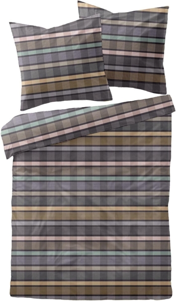 Dormisette Mako-Satin Bettwäsche Streifen lila|135x200 cm + 80x80 cm