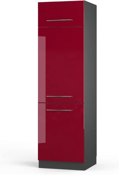 Vicco Kühlumbauschrank 60 cm Küchenschrank Hochschrank Küchenzeile Fame-Line (Bordeaux Hochglanz)