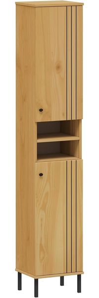 Badhochschrank 35x190cm 'Detroit' Kiefer massiv eichefarbig & schwarz