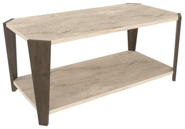 Modern Coffee Table, Walnut & Travertine, 91 x 40 x 47.5 cm | 100% Melamine Coated Particle Board, 18 mm Thick | Stylish Marble Design for Contemporary Living Spaces