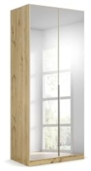 Rauch Möbel Alabama, Kleiderschrank für Schlafzimmer, Kinderzimmer, Wohnzimmer, Garderobe, Flur, 2-türig, Spiegel, mit Zubehör Premium, Farbe Beige/Eiche Artisan. Holz, Breite 91 cm