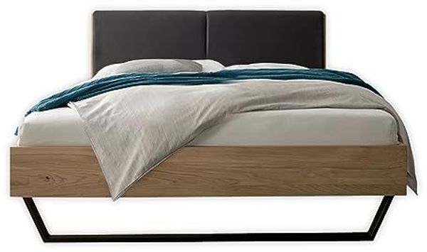 KEKE Modernes Massivholzbett 140x200 - Komfortables Balkenbett aus massiver Eiche mit Metallkufen - 146 x 97 x 215 cm (B/H/T)
