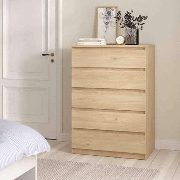 Dmora - Kommode Georgette, Mehrzweckkommode, Schlafzimmerkommode, Schrank mit Schubladen, 77x50 h111 cm, Eiche