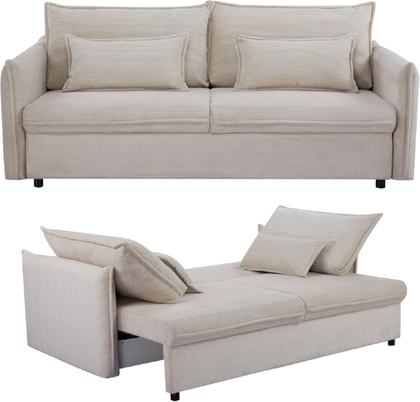 riess-ambiente Schlafsofa APARTMENT 215cm beige · Cord, inkl. Kissen, verstellbare Rückenlehne, Einzelartikel 1 Teile, 3-Sitzer-Couch mit Bettfunktion - ideal für Wohn- oder Gästezimmer