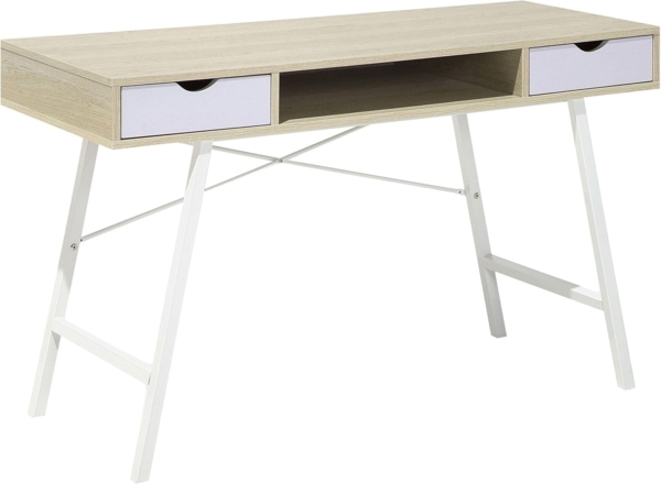 Schreibtisch heller Holzfarbton / weiß 120x48 cm 2 Schubladen CLARITA