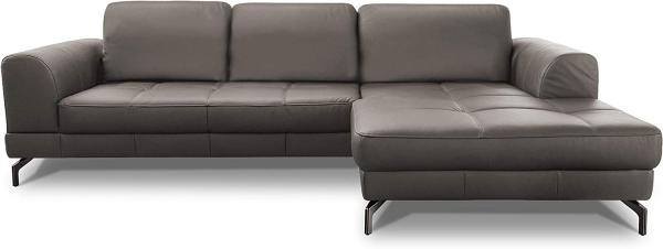 CAVADORE Ledergarnitur Benda/ Großes Ecksofa mit XL-Longchair rechts & Federkern / Inkl. Sitztiefenverstellung / 284 x 87 x 175 / Echtleder: graubraun