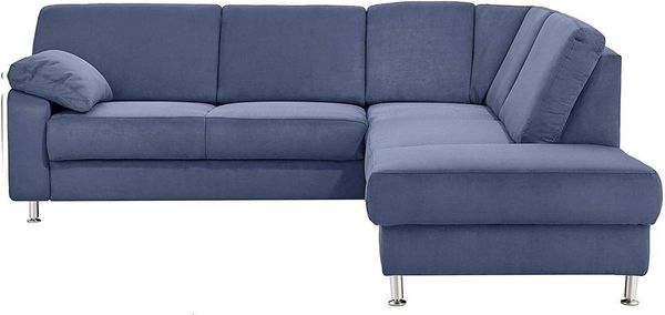 Cavadore Ecksofa Belfast mit Ottomane rechts / Polsterecke mit Federkern / inkl. Vorziehsitz und Bettkasten / 243 x 88 x 218 / Mikrofaser Blau