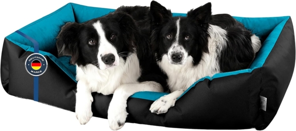 BedDog 'LUPI' Hundebett, waschbar, mit Rand, Cordura / Microfaser-Velours, BLUE-SKY (schwarz/blau), L 120 x B 85 x H 23 cm