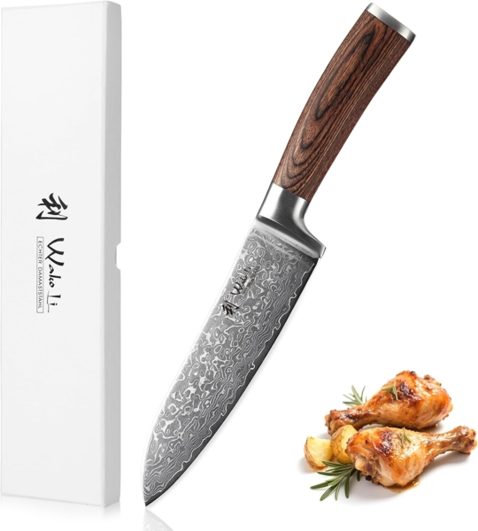 Wakoli Santokumesser EDIB Sakura Damast Santoku Messer Küchenmesser 17 cm Klinge, aus 67 Lagen Damaststahl, VG-10 Kern