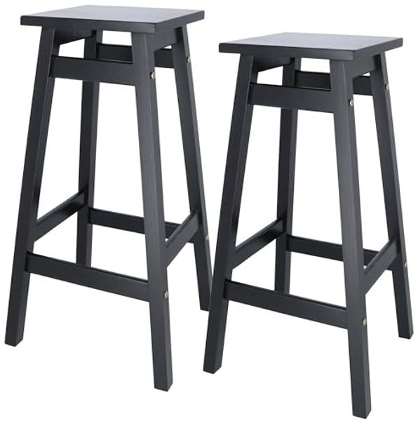 ARANAZ S.L. MANUFACTURAS DE LA MADERA Set mit 2 Hockern 'Laira' aus Kiefernholz, Schwarz, H 70 cm